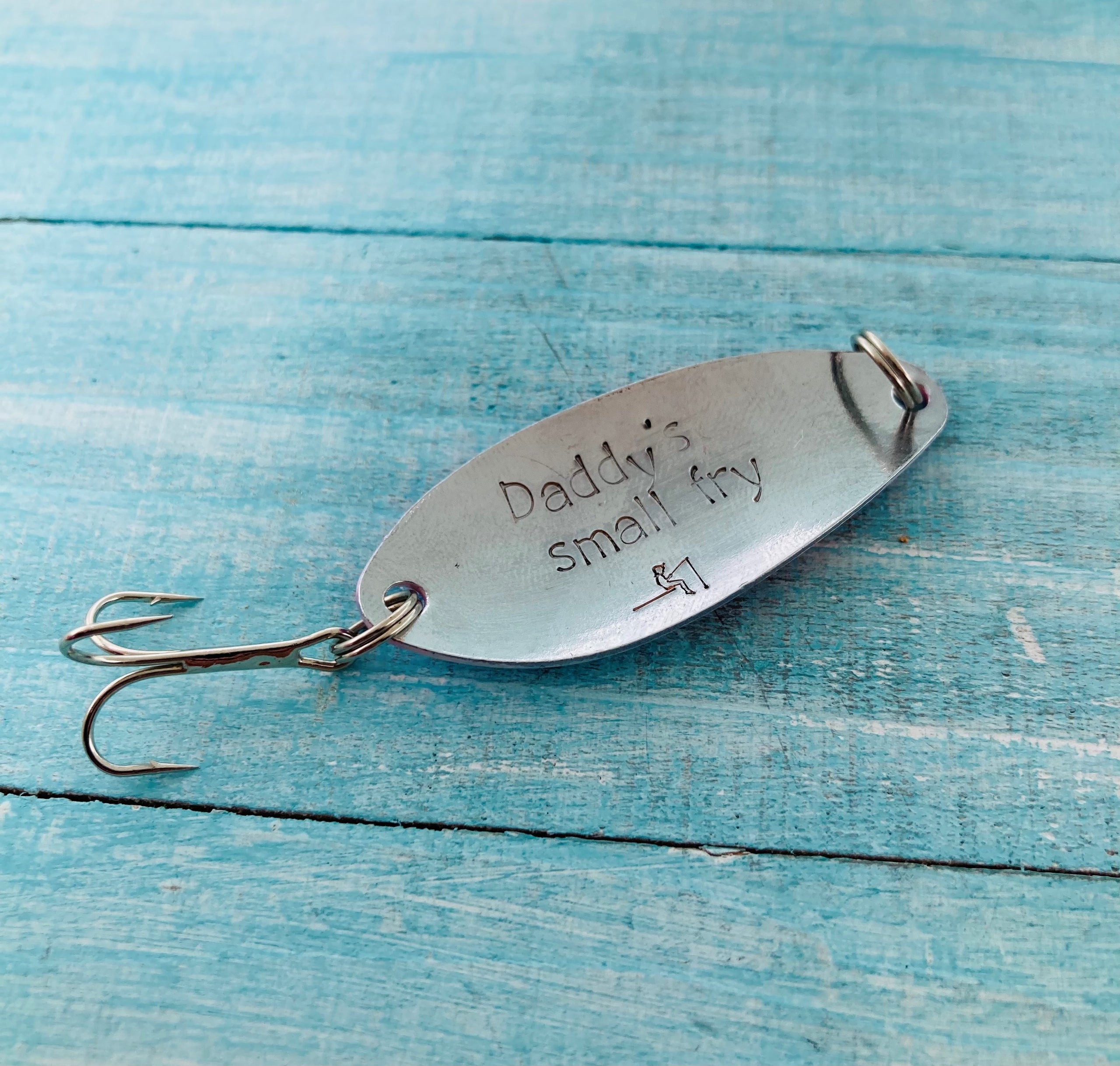 Daddy's Small Fry Fishhook  Dragonfly and Wolf Hand Stamped Designs